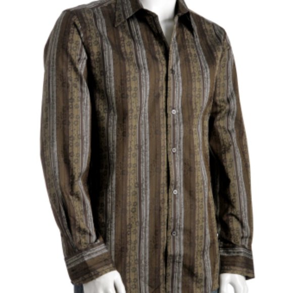 TED BAKER BROWN FLORAL STRIPED SHIRT SIZE 6 - XL